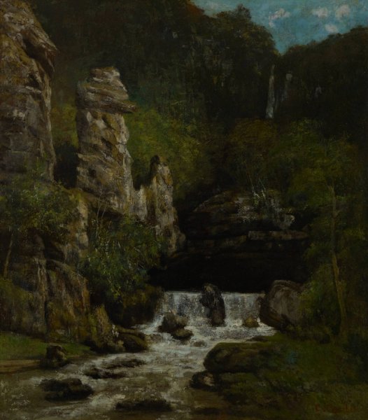 Landscape with a Waterfall  by Gustave Courbet - Hand-Painted Oil Painting Reproduction