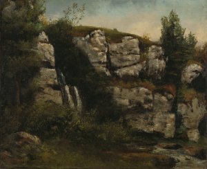 Landscape with Rocky Cliffs and a Waterfall by Gustave Courbet Oil Painting