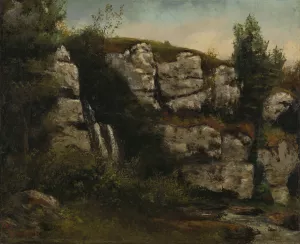 Landscape with Rocky Cliffs and a Waterfall by Gustave Courbet Oil Painting