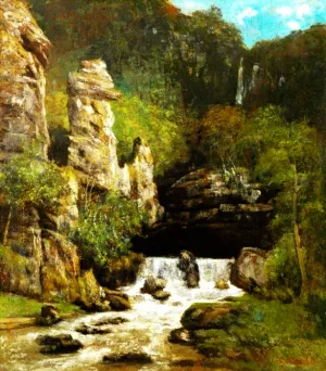 Landscape with Waterfall by Gustave Courbet - Oil Painting Reproduction