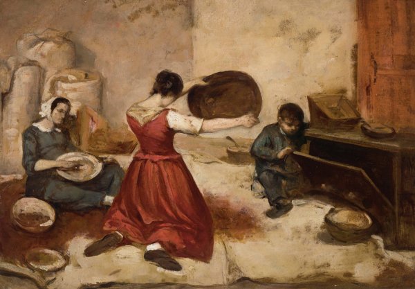 Main Product Photo of Les cribleuses de ble, esquisse  Painting by Gustave Courbet