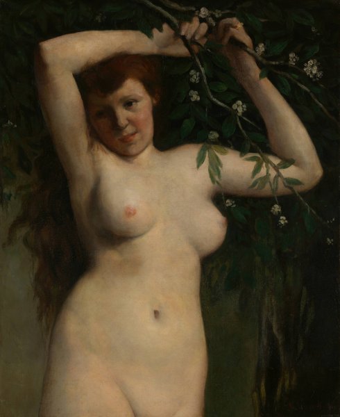 Nude with Flowering Branch  by Gustave Courbet - Hand-Painted Oil Painting Reproduction