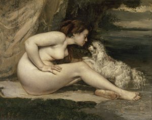 Nude Woman With A Dog by Gustave Courbet Oil Painting
