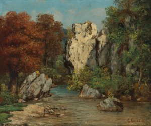 Paysage Au Ruisseau Et Au Rocher by Gustave Courbet Oil Painting