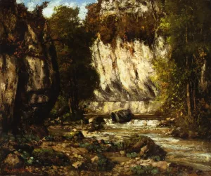 River and Cliff by Gustave Courbet - Oil Painting Reproduction