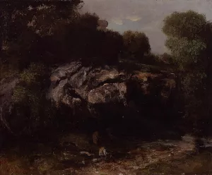Rocky Landscape with Figure by Gustave Courbet - Oil Painting Reproduction
