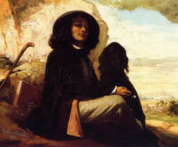 Self Portrait with a Black Dog by Gustave Courbet - Hand-Painted Oil Painting Reproduction