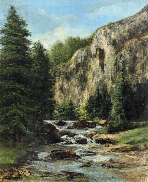 Study for Landscape with Waterfall by Gustave Courbet - Hand-Painted Oil Painting Reproduction