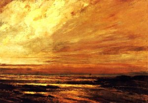The Beach at Trouville at Low Tide by Gustave Courbet Oil Painting