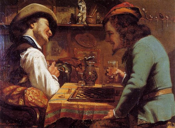 The Draughts Players by Gustave Courbet - Hand-Painted Oil Painting Reproduction