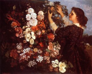 The Trellis also known as Young Woman Arranging Flowers Oil painting by Gustave Courbet