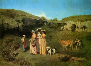 The Young Ladies of the Village painting by Gustave Courbet