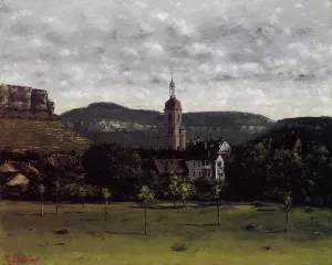 View of Ornans and Its Church Steeple by Gustave Courbet - Oil Painting Reproduction