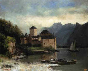 View of the Chateau de Chillon by Gustave Courbet - Oil Painting Reproduction