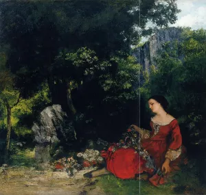Woman with Garland by Gustave Courbet - Oil Painting Reproduction