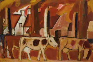 Les Vaches Dans Une Mene Vers L'etable by Gustave De Smet Oil Painting