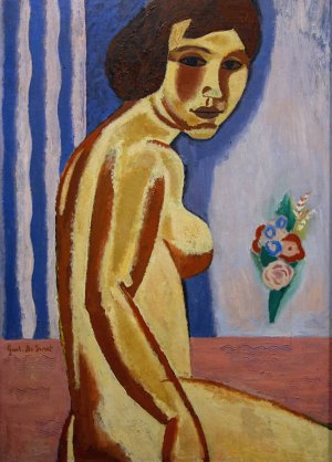 Naked woman with flower bouquet by Gustave De Smet Oil Painting