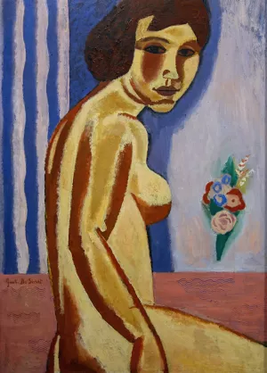 Naked woman with flower bouquet by Gustave De Smet Oil Painting