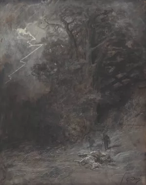 A Rider and a Dead Horse in a Landscape by Gustave Dore Oil Painting