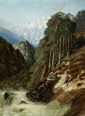 Alpine Landscape with Beck by Gustave Dore Oil Painting