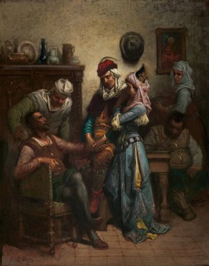 Don Quixote and Sancho Panza Entertained by Basil and Quiteria by Gustave Dore Oil Painting