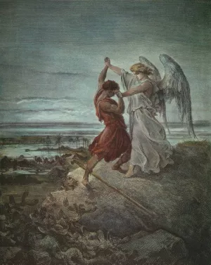 Jacob Wrestling with the Angel Oil painting by Gustave Dore