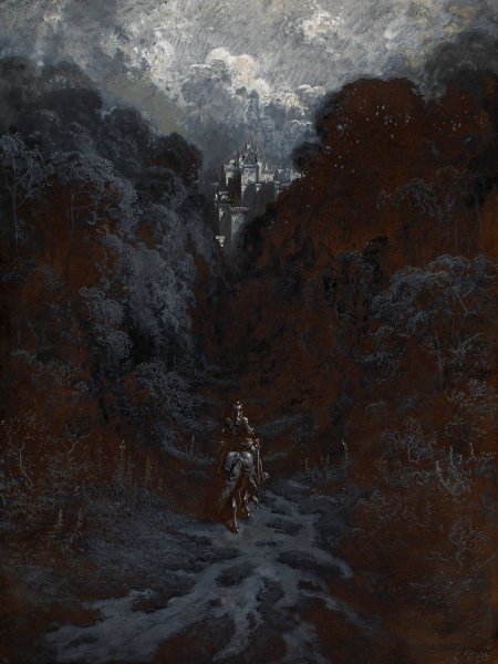 Sir Lancelot Approaching the Castle of Astolat by Gustave Dore - Hand-Painted Oil Painting Reproduction