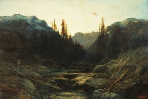 Stream in Mountains at Dusk by Gustave Dore Oil Painting