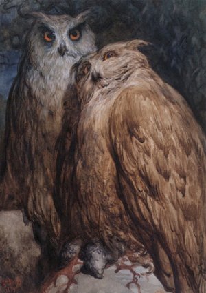 Two Owls by Gustave Dore Oil Painting