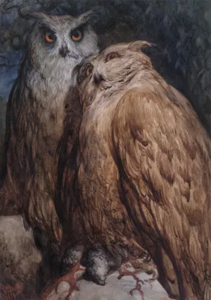 Two Owls Oil painting by Gustave Dore