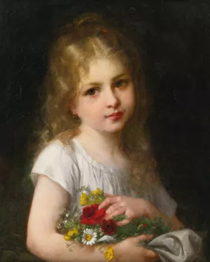 A young girl holding a bouquet by Gustave Doyen Oil Painting