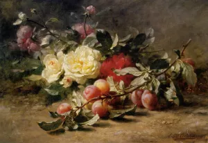 Peonies and Plums by Gustave Emile Couder Oil Painting