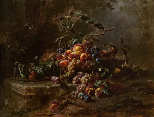 Still Life with Fruits on a Stone Ledge by Gustave Emile Couder - Oil Painting Reproduction