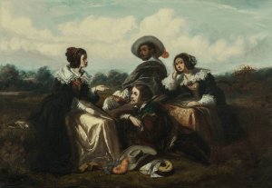 Le recit. Personnages en costume Louis XIII by Gustave Francois Morin Oil Painting