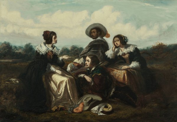 Main Product Photo of Le recit. Personnages en costume Louis XIII  Painting by Gustave Francois Morin