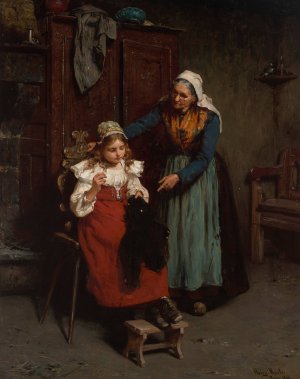 The Sewing Lesson by Gustave Henry Mosler Oil Painting