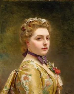 A Lady In A Golden Gown by Gustave Jean Jacquet Oil Painting