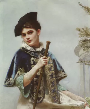 A Portrait of a Noble Lady by Gustave Jean Jacquet Oil Painting