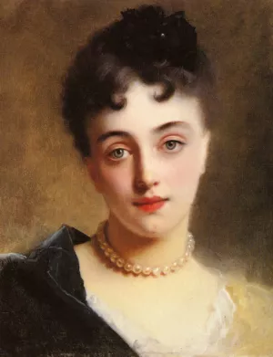 An Elegant Lady with Pearls by Gustave Jean Jacquet Oil Painting