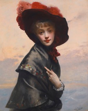 Dame au chapeau by Gustave Jean Jacquet Oil Painting