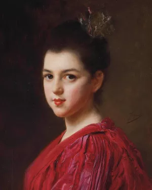 Femme a la robe rouge by Gustave Jean Jacquet Oil Painting