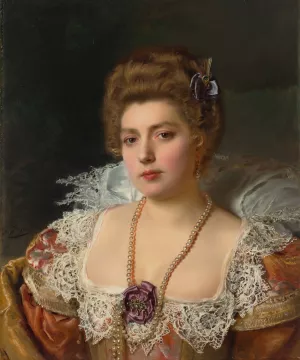 Portrait d'une femme portant des perles by Gustave Jean Jacquet Oil Painting