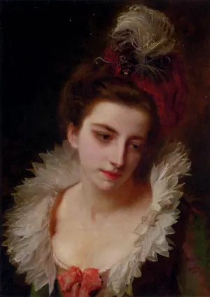 Portrait Of A Lady With A Feathered Hat by Gustave Jean Jacquet Oil Painting