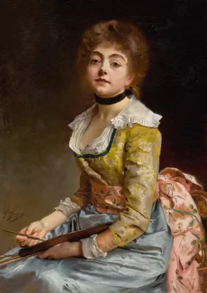 Portrait Of An Artist by Gustave Jean Jacquet Oil Painting