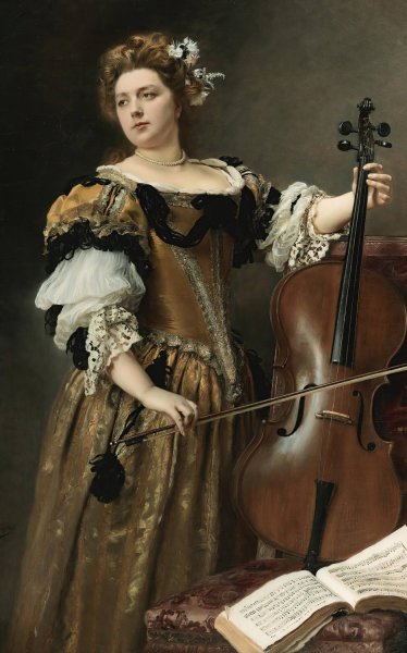 Main Product Photo of The Cello Player Painting by Gustave Jean Jacquet