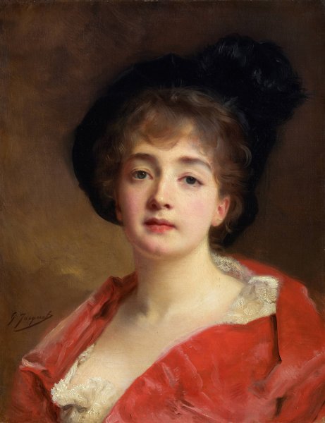 Main Product Photo of Woman In Red  Painting by Gustave Jean Jacquet