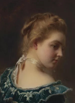 Young Beauty In A Green Dress by Gustave Jean Jacquet Oil Painting