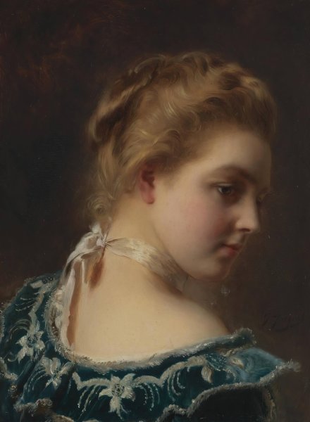 Main Product Photo of Young Beauty In A Green Dress Painting by Gustave Jean Jacquet