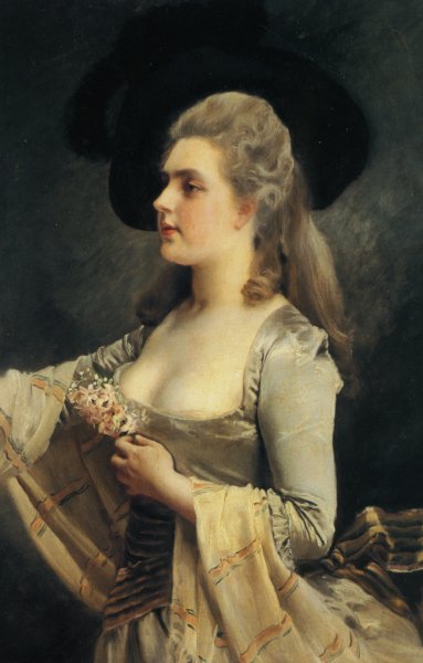 Main Product Photo of Young Lady with a Black Hat Painting by Gustave Jean Jacquet