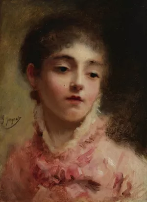 Young Woman In A Pink Dress by Gustave Jean Jacquet Oil Painting